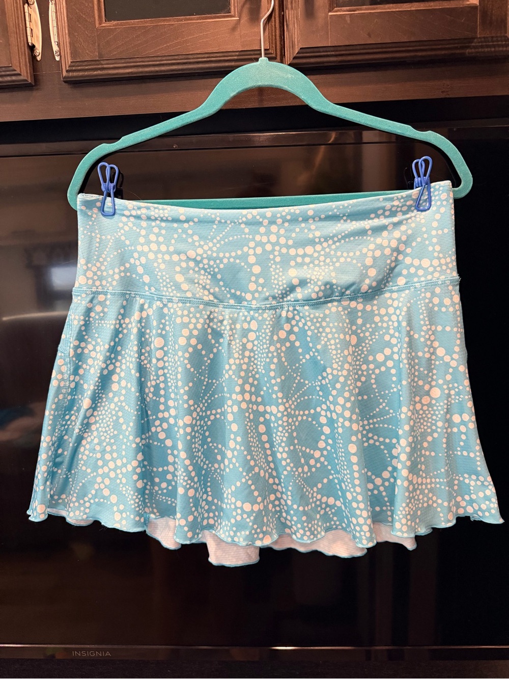 Gottex Aqua and White Dot-Print Skater Skirt
